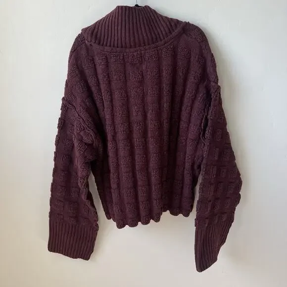 Free People We The Free Soul Searcher Mock Neck Wine Sweater, Size XS, Cropped - Picture 4 of 8